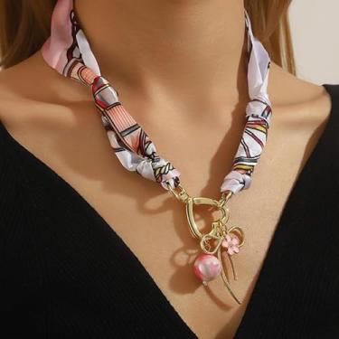 Imagem de Colar de cachecol com pingente bandana de seda vermelha para mulheres, roxo, laranja, cachecol charmoso, colares de amizade, presentes para mulheres, presentes de Natal, joias