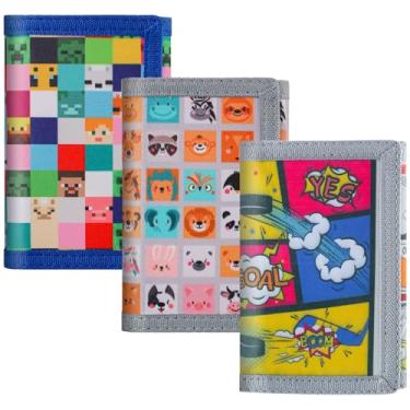 Imagem de Pacote com 3 mini porta-moedas infantis com bloqueio de RFID e zíper, carteiras de lona para esportes ao ar livre com adesivo mágico, Cubo cinza, 3 Packs