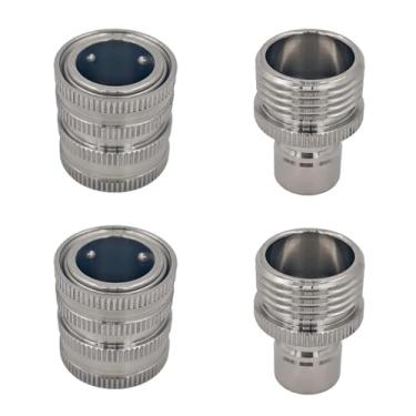 Imagem de FUREHON Conjunto de mangueira de jardim de 3/4 polegadas, conector e adaptador de mangueira de liberação rápida de aço inoxidável, 2 unidades de acessórios de mangueira de água à prova de vazamento