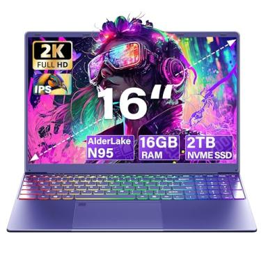 Imagem de Svikou Laptop roxo de 16 polegadas - processador tel N95, SSD NVMe de 2 TB 12 GB LPDDR5 RAM, tela IPS FHD 2K, teclado retroiluminado em 7 cores, impressão digital, Win 11 Pro, leve para estudo