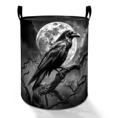 Imagem de Cesto de roupa suja Raven Moon para meninos, meninas, crianças e adultos, caixa de armazenamento de roupas Oxford dobrável à prova d'água, organizador assustador gótico para quarto, banheiro