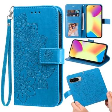Imagem de Furill Capa carteira compatível com Google Pixel 9/9 Pro/10/10 Pro 5G e protetor de pulso flor couro flip porta-cartões com suporte para celular para Pixel9 9Pro/Pixel10 10Pro Nine Ten Girls Azul