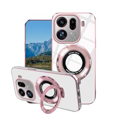 Imagem de Wousunly Capa transparente compatível com Oppo Find X9 Pro com suporte magnético de 360°, capa protetora transparente de silicone para Find X9 Pro Slim com suporte de anel (rosa)