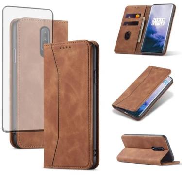 Imagem de Asuwish Capa carteira flip para OnePlus 7 Pro com protetor de tela, fecho magnético, suporte para cartão de crédito, suporte para OnePlus7Pro 5G One Plus 1+7 1Plus OnePlus7 7Pro One+ 1 + sete marrom