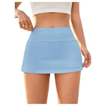 Imagem de Mini saia MakeMechic Y2K Aline com shorts para mulheres azuis