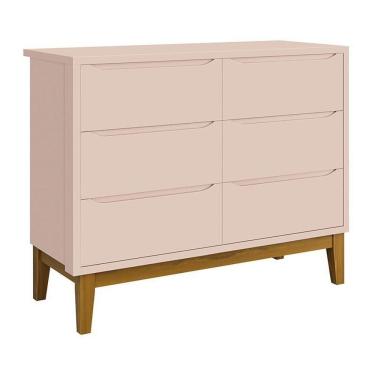Imagem de Cômoda Infantil Classic 6 Gavetas Rosa Fosco Com Pés Amadeirado Reller Móveis Rosa Fosco
