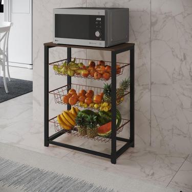 Imagem de Fruteira Com Suporte Para Micro-Ondas Barcelona Aço Preto Cesto Cobre Tampo Amêndoa Cor: Amendoa