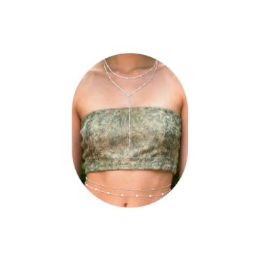 Imagem de Correntes de cintura sexy prateadas para mulheres, colar com pingente em forma de Y, corrente de barriga, ajustável, impermeável, biquíni, contas, joias de praia, presentes, Adjustable, Metal não