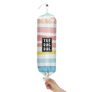 Imagem de IHopes+ Suporte de saco de plástico, organizador de sacolas de compras reutilizável e lavável, para decoração de casa, cozinha, acampamento, use 1 pacote, padrão de listras coloridas