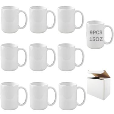 Imagem de LaiHiulaan Pacote com 9 canecas de sublimação de 425 g com caixas de alça redonda tazas para xícaras de café de 425 g para caneca de sublimação em branco produtos a granel