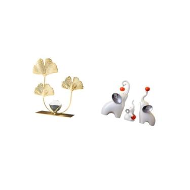 Imagem de Fenteer Escultura Moderna de Família de Elefantes em Forma de Folha, Ornamento para Estante, Figuras Decorativas de Animais para Quarto, Sala de Estar, Presen