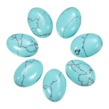 Imagem de Generic Pedra oval plana, cabochão oval, 14 mm x 10 mm, cabochão de pedra natural para fazer joias, porta-retratos faça você mesmo, decoração de casa (pacote com 7, turquesa)