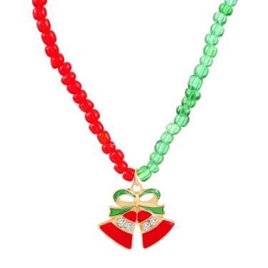 Imagem de Colar de contas de bengala doce de Natal feito à mão esmaltado Papai Noel, árvore de Natal, sinos de floco de neve, muleta, vermelho, verde, miçangas, colar com pingente para mulheres, Natal, Ano Novo