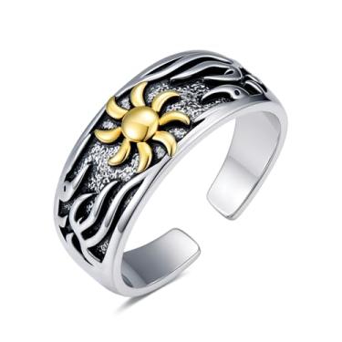 Imagem de IMZM Anel masculino ajustável para homens e mulheres retrô banhado a ouro branco joia sol presente para marido irmão filho namorado
