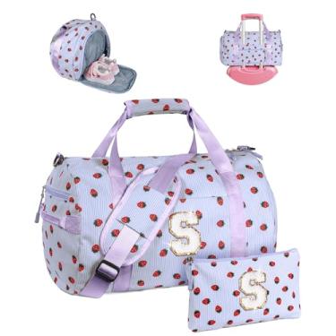 Imagem de Vogewood Presente para crianças de 3, 4, 5, 6, 7, 8, 9, 10, 11 e 12 anos, bolsa de ginástica, bolsa de viagem inicial com bolsa de maquiagem, Roxa, P