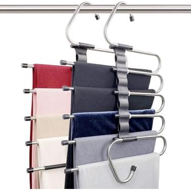 Imagem de Cabides para calças que economizam espaço, suporte organizador de armário de várias camadas, sistema de armazenamento de calças de aço inoxidável