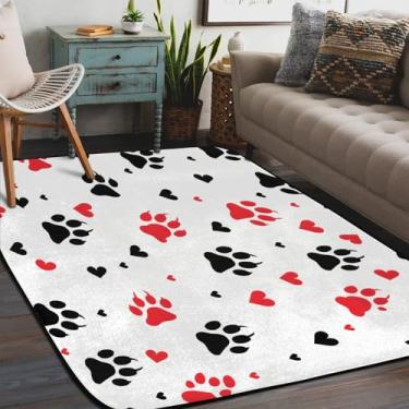 Imagem de Tapete de área para sala de estar, lavável à máquina, estampa de pata, fofo, preto, vermelho, antiderrapante, tapete macio, para sala de estar, quarto, sala de jantar, berçário, cozinha, decoração de