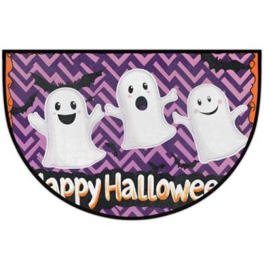 Imagem de Tapete de porta meio redondo, fantasmas, Halloween, colorido, antiderrapante, absorvente, semicírculo, tapetes laváveis, meia lua, tapetes para interior, pátio, cozinha, banheiro, entrada, lareira