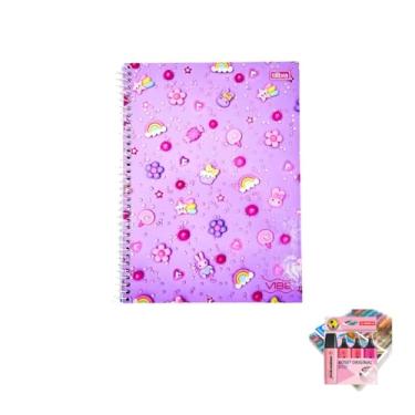 Imagem de Kit Caderno Universitário Vibe Feminino 10M 160F Tilibra + Caneta Trigel Metropolitana 1.0mm + Marca Texto Boss 4 Cores