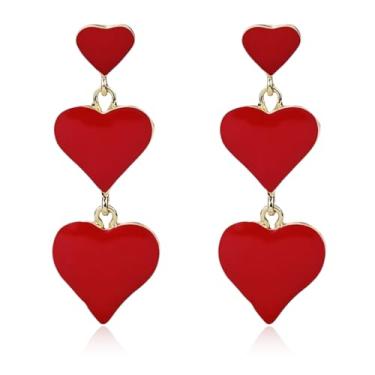 Imagem de Brincos femininos de coração vermelho para dia dos namorados, coração, esmaltado, vermelho, gancho, brincos de dia dos namorados, para mulheres, acessórios para o dia dos namorados, Large, Metal, Sem