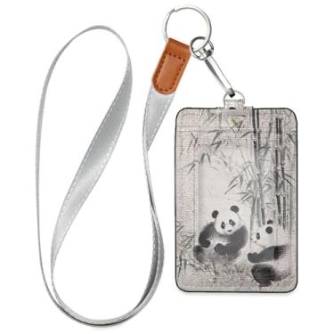 Imagem de Wassud Pintura a tinta de cordões de couro PU Happy Panda para crachás de identificação, porta-chaves, porta-crachás, cartões de crédito para escritórios, funcionários, estudantes, funcionários