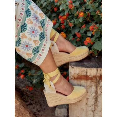 Imagem de Sandália Anabela Alta Romero Camurça Amarelo - Alhamas, Amarelo, 35