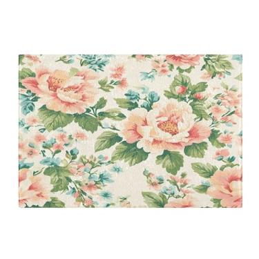 Imagem de Burbuja Tapete de banho floral vintage, tapete de banheiro absorvente extra macio com suporte antiderrapante para banheiro, banheira, chuveiro, 40 x 61 cm