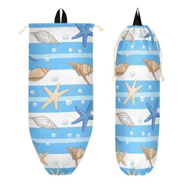 Imagem de xigua Suporte de parede para saco plástico estrela do mar com cordão 1 pacote, organizador de sacolas de supermercado reutilizável para bolsas, meias, roupas íntimas e gravatas