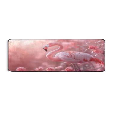 Imagem de Burbuja Tapete de corrida de rosas flamingo dos namorados 61 x 183 cm, tapete lavável antiderrapante com suporte de borracha, tapete para sala de estar, corredor, decoração de casa