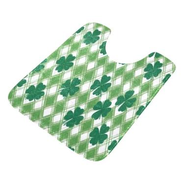 Imagem de Burbuja Tapete de banheiro xadrez St. Patrick Clover, tapete de banho absorvente de pelúcia macio, base antiderrapante para piso de banheiro, oval em forma de U