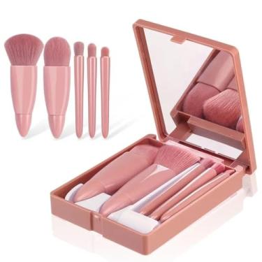 Imagem de Kit de Maquiagem com 5 Pincéis com Estojo Portátil e Espelho Conjunto Completo para Base e Outros Produtos