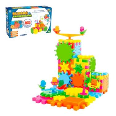 Imagem de Blocos de Montar Engrenagens 81 Peças – Brinquedo Educativo Infantil com Movimento, Estimula Criatividade, Coordenação Motora e Raciocínio Lógico
