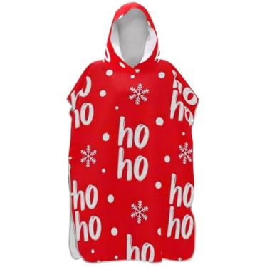 Imagem de Joisal Christmas Ho Ho Ho Poncho de surfe vermelho trocador roupão adulto praia moletom com capuz toalha natação plus size masculino poncho com capuz