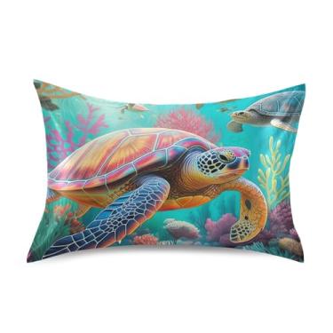 Imagem de Fronhas Engraçadas Coloridas Tartarugas Marinhas Coral King Queen Travesseiros Padrão Cetim Refrigerante Macio Capa Personalizada King Size 101.6 cm x 50.8 cm