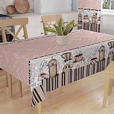 Imagem de Toalha de Mesa Retangular 4 Cadeiras Oxford Estampada – Decoração de Cozinha e Sala (Café Rosa)