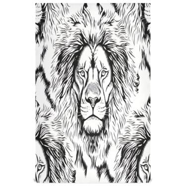 Imagem de Joisal Conjunto de panos de prato majestosos leão preto branco arte azul decoração de cozinha chá toalha de mão panos fofos panos macios absorventes 45 x 71 cm, 6 pacotes