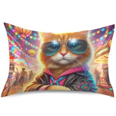 Imagem de Capa de almofada de cetim divertida gato legal gatinho refrescante capas de travesseiro padrão animal rei queen capa de almofada, tamanho padrão, 66 cm x 50 cm