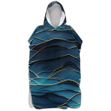 Imagem de Joisal Poncho de surf reutilizável para adultos trocador de roupa de praia com capuz toalha de banho azul escuro turquesa unissex adulto poncho com capuz