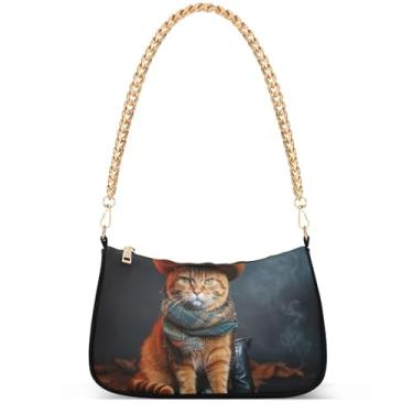 Imagem de Ovos de Páscoa coelho prado bolsas fofas mulheres Hobo festa bolsa feminina pequena bolsa de ombro fofa desenho animado pequena, Gato caubói malhado laranja