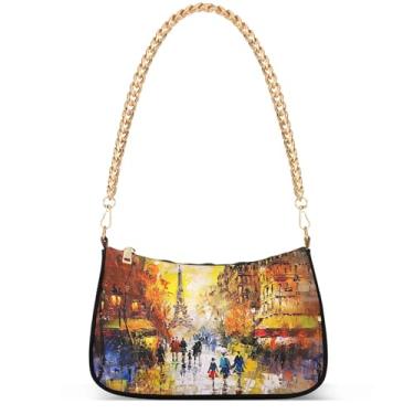 Imagem de Ovos de Páscoa coelho prado bolsas fofas mulheres Hobo festa bolsa feminina pequena bolsa de ombro fofa desenho animado pequena, Pintura urbana Paris City Eiffel