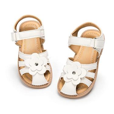Imagem de Sandália infantil para meninas, bico fechado, vestido de verão, floral, leve, praia, férias, Branco, 18