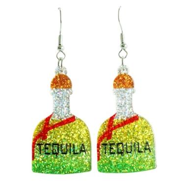 Imagem de Pingyongchang Brincos de gota fofos e engraçados, bebida, vinho tinto, cerveja, tequila, uísque, coquetel, glitter, acrílico, para mulheres, meninas, verão, praia, brincos, férias, festas, joias,