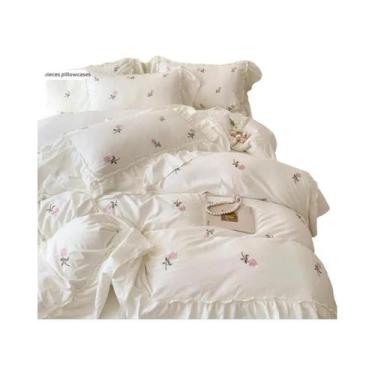 Imagem de Conjunto De Capa De Edredom Estilo Princesa Com Bordado De Rosa 3 Peça