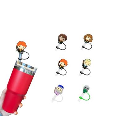 Imagem de 6 peças de cobertura de canudo de silicone reutilizáveis, acessórios para copos Stanley, tampa de palha fofa para canudos Stanley Topper de 10 mm