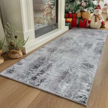 Imagem de Kelarea Tapete de corredor lavável, tapete de cozinha cinza de 6 x 20 cm com suporte de borracha, tapete antiderrapante abstrato para corredores, cozinha, quarto, lavanderia, entrada