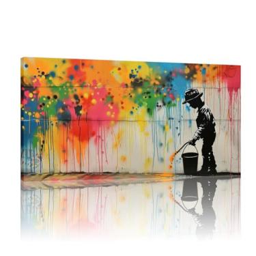 Imagem de Banksy Canvas Home Street Art, Banksy Canvas, Banksy Graffiti Art Print, Pôster Banksy, Pôster de Impressão de Arte de Rua, Arte de Parede Colorida - (72 x 142 cm) Moldura interna de 71 x 142 cm