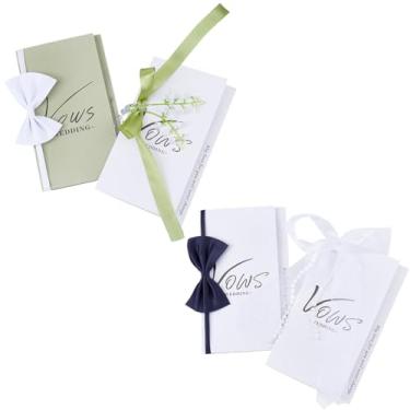 Imagem de GORGECRAFT 2 conjuntos de livros de votos de casamento branco capa verde cartões de papel dobrados votos livros de visitas com laços, contas, cordão de decoração, fitas, suprimentos de casamento para