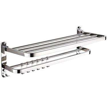 Imagem de Toalheiro simples, toalheiro de aço inoxidável 304, barra de suporte de toalha de parede com gancho removível, toalheiro dobrável impermeável 68 cm/48 cm