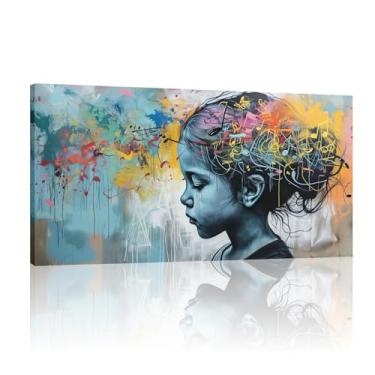 Imagem de Arte em tela decorativa, arte de parede com impressão em tela de graffiti, conjunto de 1 tela de arte Banksy, pôster infantil Banksy, impressão de grafite - (40 x 80 cm) 16 x 32 polegadas sem moldura