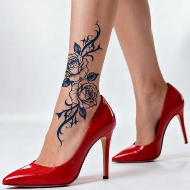 Imagem de Tatuagens minimalistas semipermanentes de suco de ervas, espinhos de rosas, 7 a 14 dias, sem queda, braços, perna, ombro, pescoço, clavícula, corpo, à prova d'água, adesivos de tatuagem 1 peça